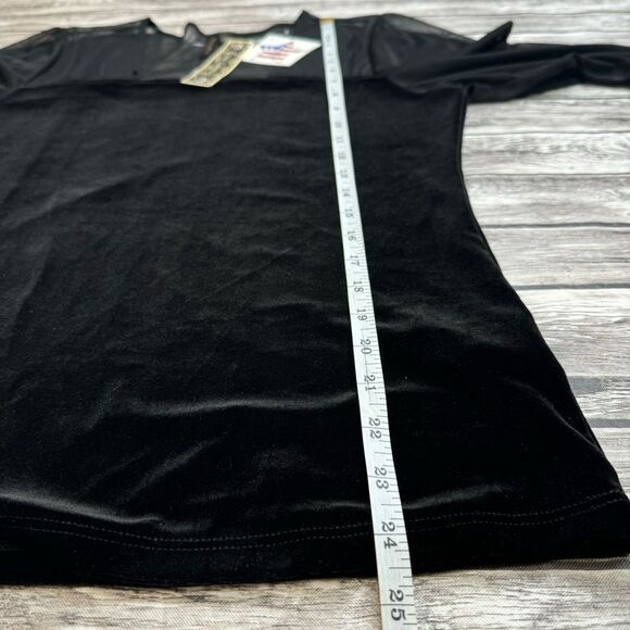 Women's Susan Lawrence Velour Mesh Blouse Black Bubble Sleeve Top M NWT - Picture 10 of 13